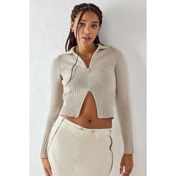 BDG Jackets & Blazers - Urban Outfitters BDG Jacket Deep Hem Zip-Up Knit Neutral Small